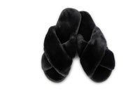 Plush Crossband Slide House Slippers: Black / Small