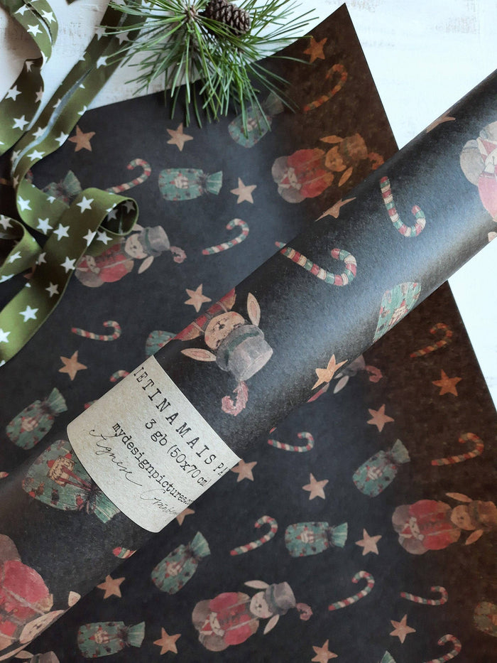 Set Of 3 Pieces Christmas Bunny Kraft Wrapping Paper