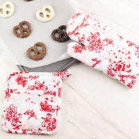 Santa Toile Oven Mitt Set