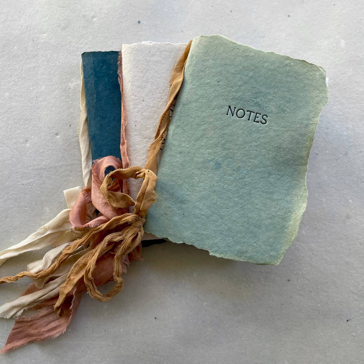 Notebooks - I: Peony - vanilla paper with watermelon silk ribbon