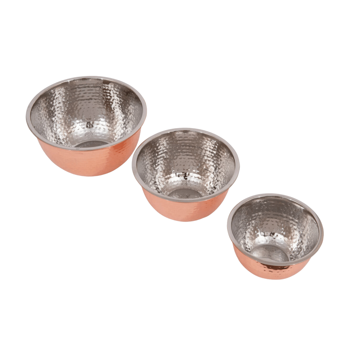 Quart Hammered Stainless Steel Bowls with Copper Finish