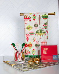 Retro Ornaments Holiday Tea Towel with Trim