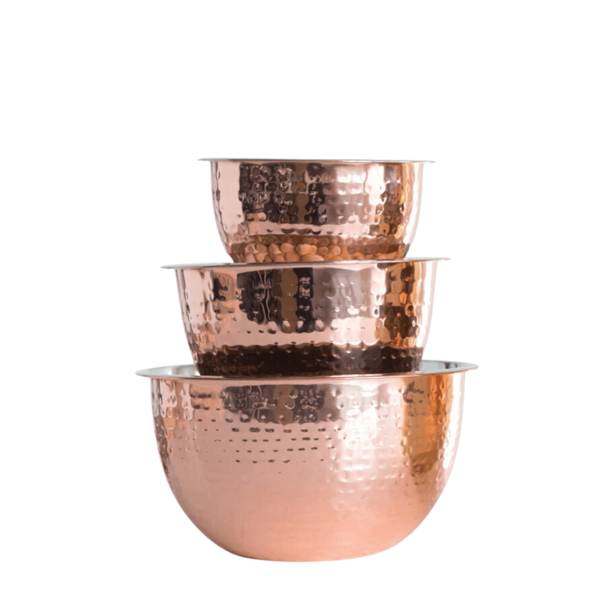 Quart Hammered Stainless Steel Bowls with Copper Finish