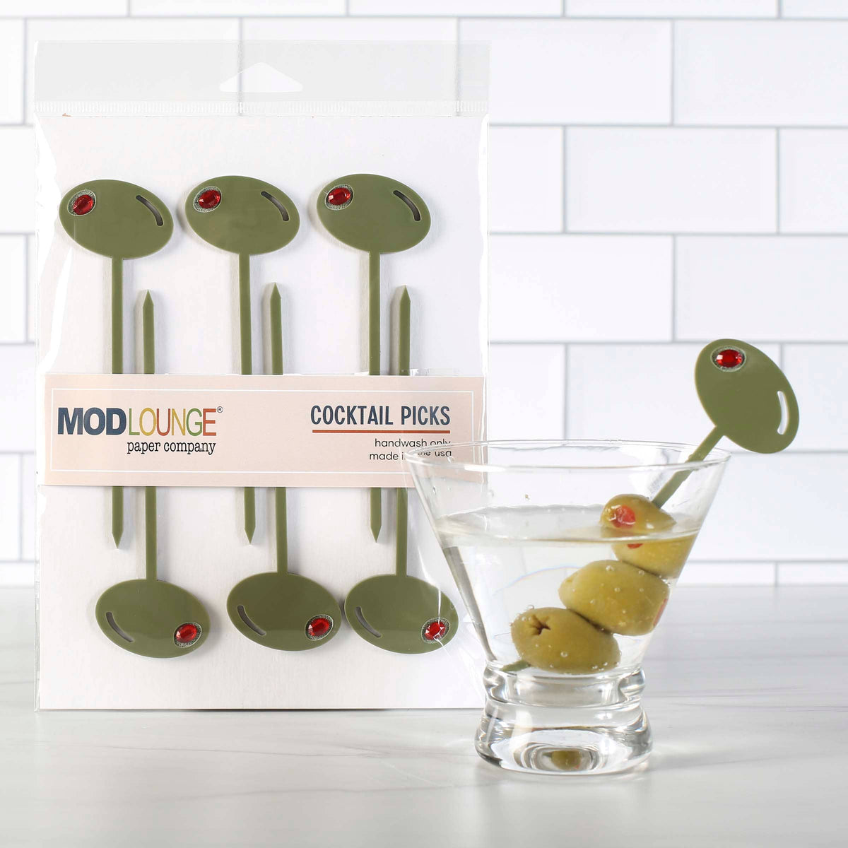 Olive Acrylic Cocktail Pick Set