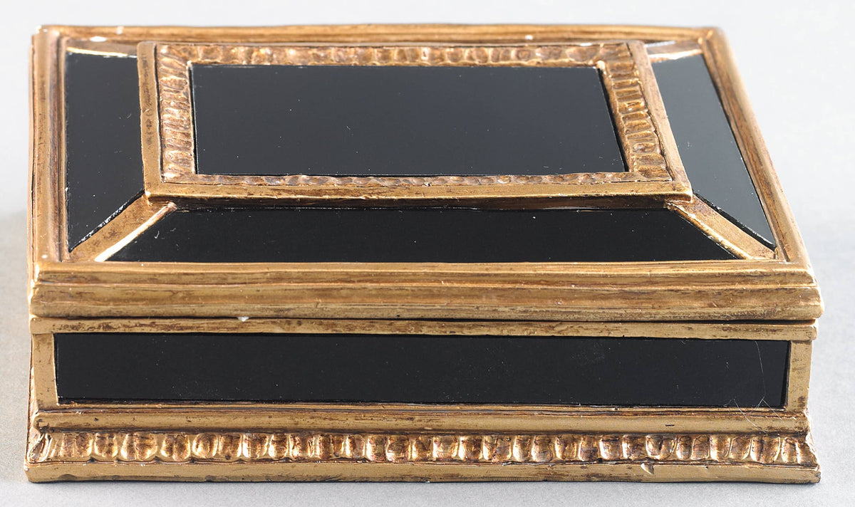 A76050 Black glass & antique gold resin trinket box