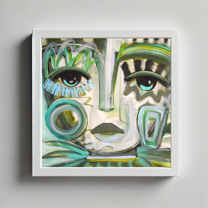That Girl Glows: White Frame / Grasscloth Paper / 24" x 24"