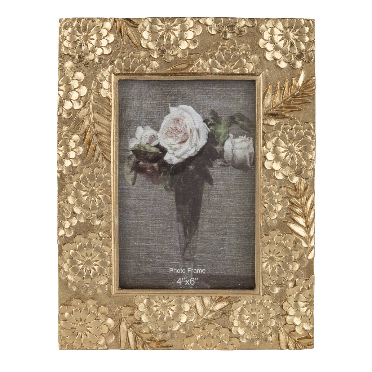 GE00654:Floral motif picture frame, gold finish