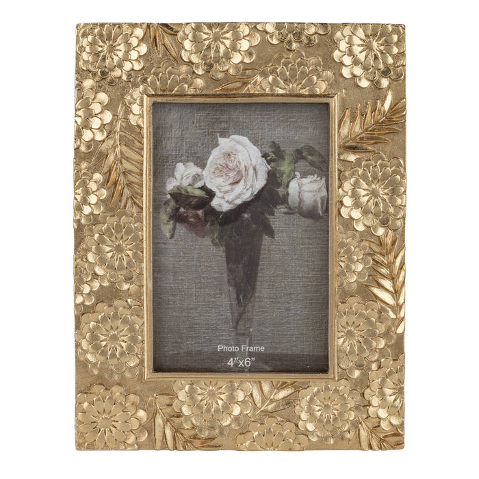 GE00653:Floral motif picture frame, gold finish fits 2.5x3.5