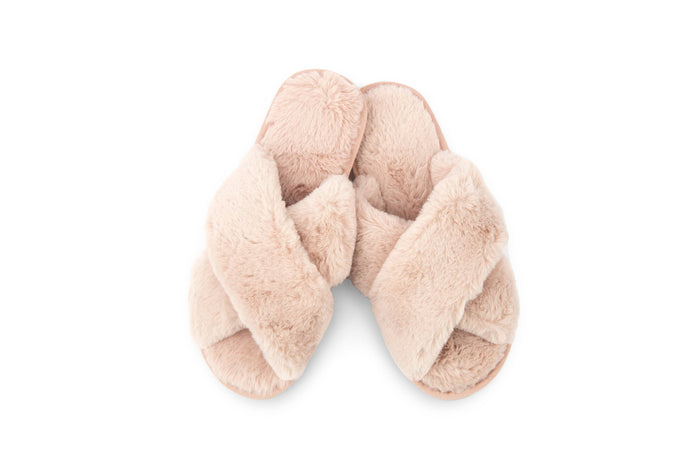 Plush Crossband Slide House Slippers: Pink / Medium