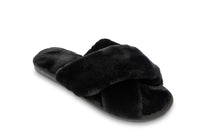 Plush Crossband Slide House Slippers: Black / Medium