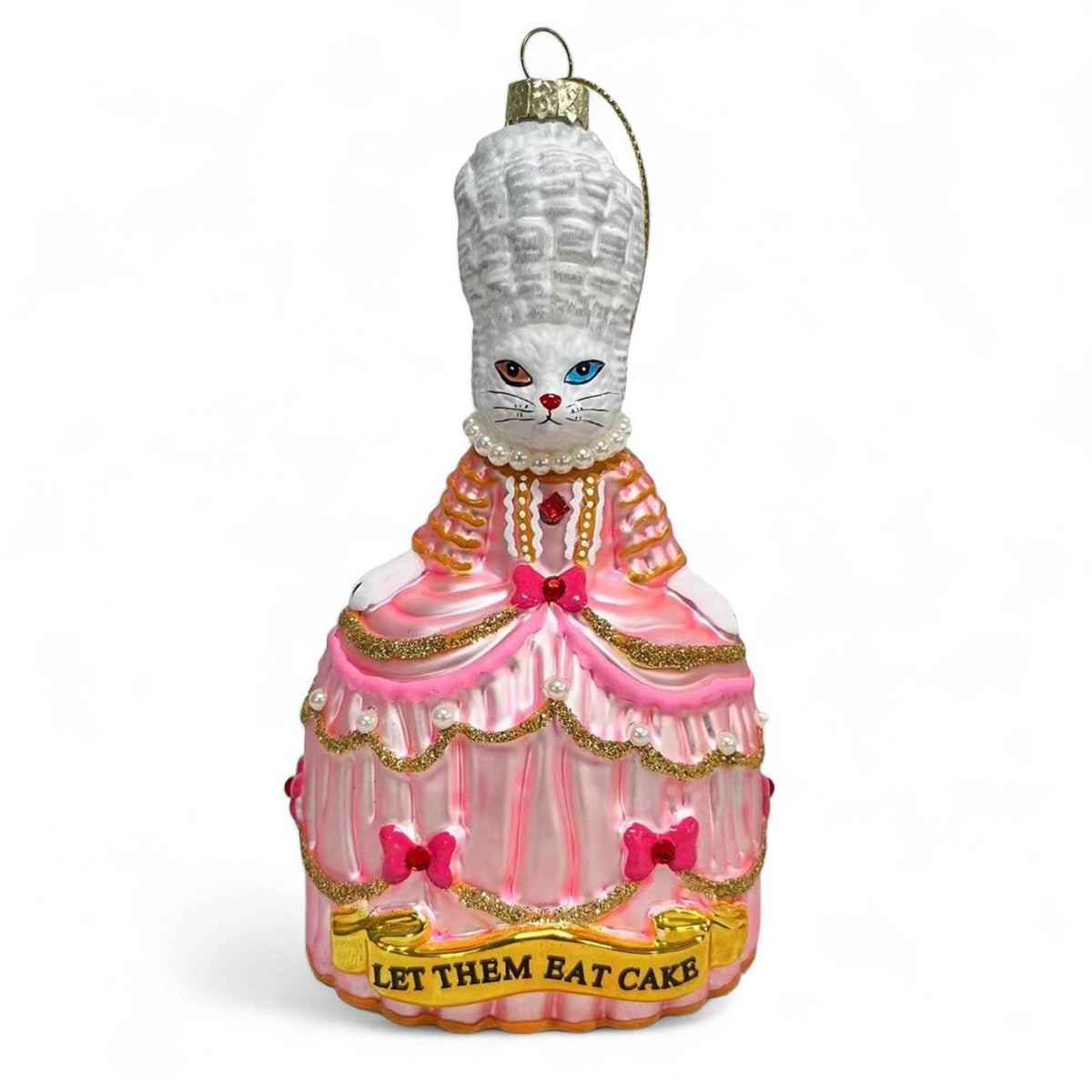 White Kitty Cat Marie Antoinette Let Them Eat Cake Ornament 