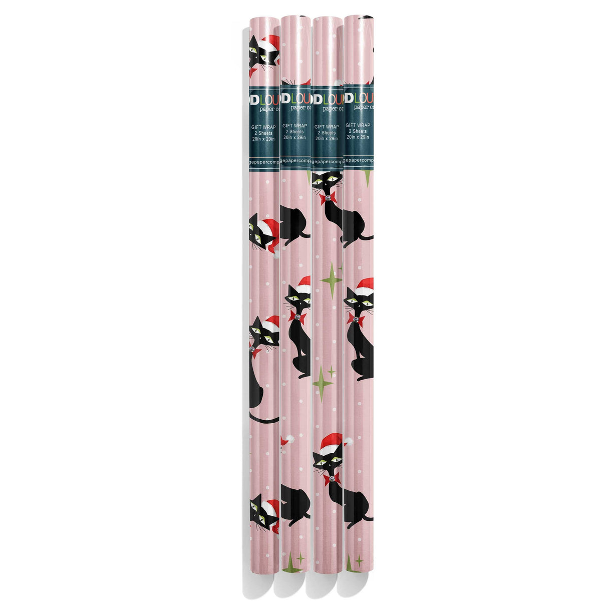 Meowy Christmas Mid Century Black Cat Holiday Gift Wrap: Single Sheet