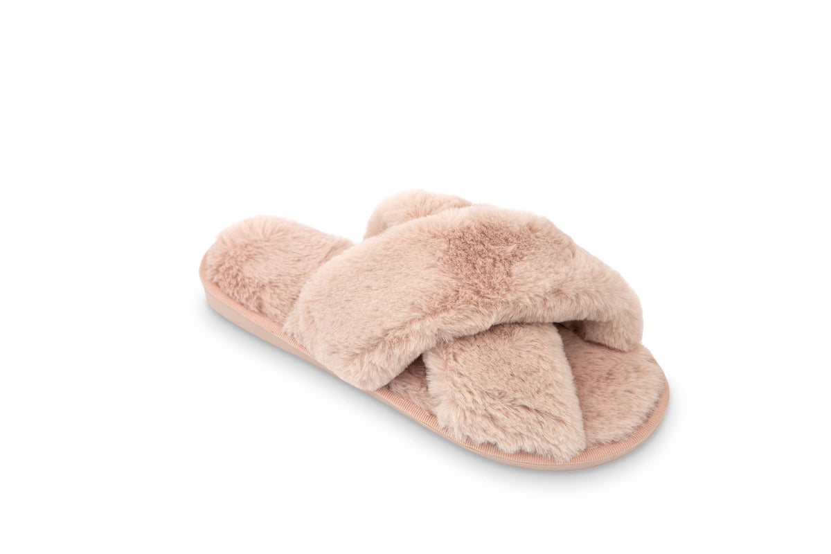 Plush Crossband Slide House Slippers: Pink / Small