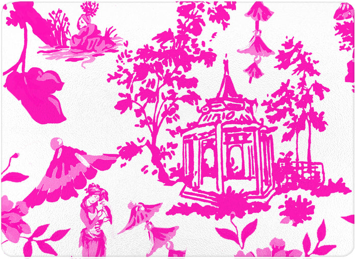 Chinoiserie Pagoda in Pink   Glass Cutting Board: Small Rectangle(8" x 11")