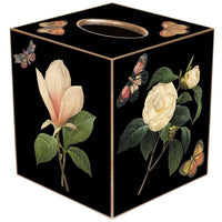 Black Magnolia & Peony Tissue Box Cover: Paper Mache