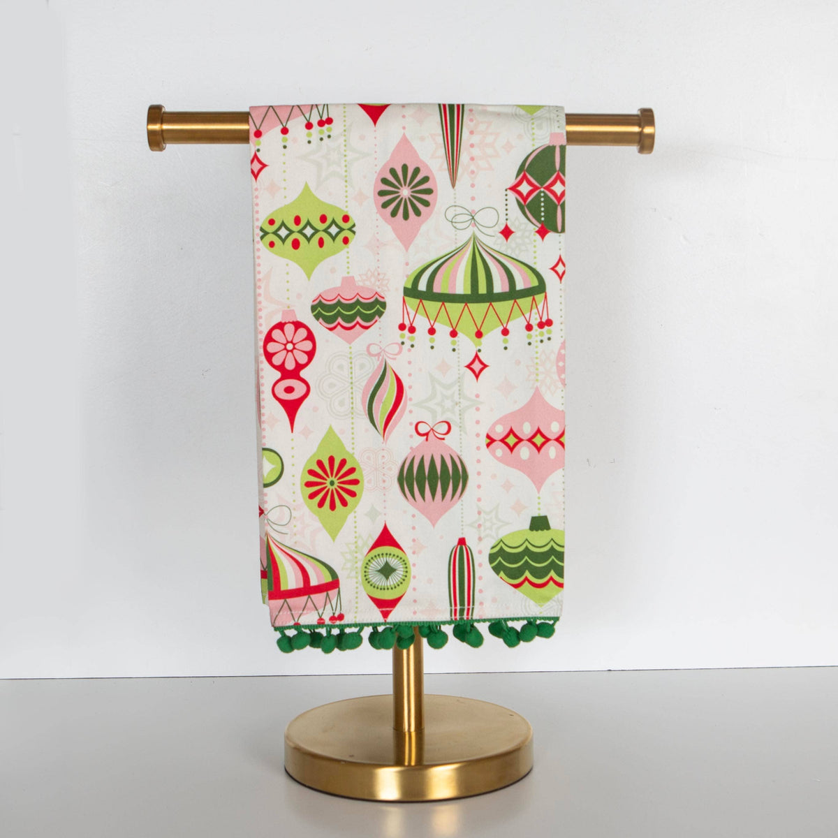 Retro Ornaments Holiday Tea Towel with Trim