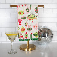 Retro Ornaments Holiday Tea Towel with Trim