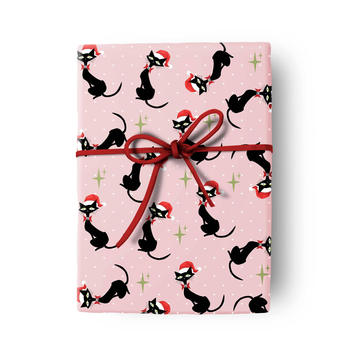 Meowy Christmas Mid Century Black Cat Holiday Gift Wrap: Single Sheet