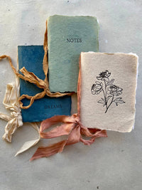 Notebooks - I: Peony - vanilla paper with watermelon silk ribbon