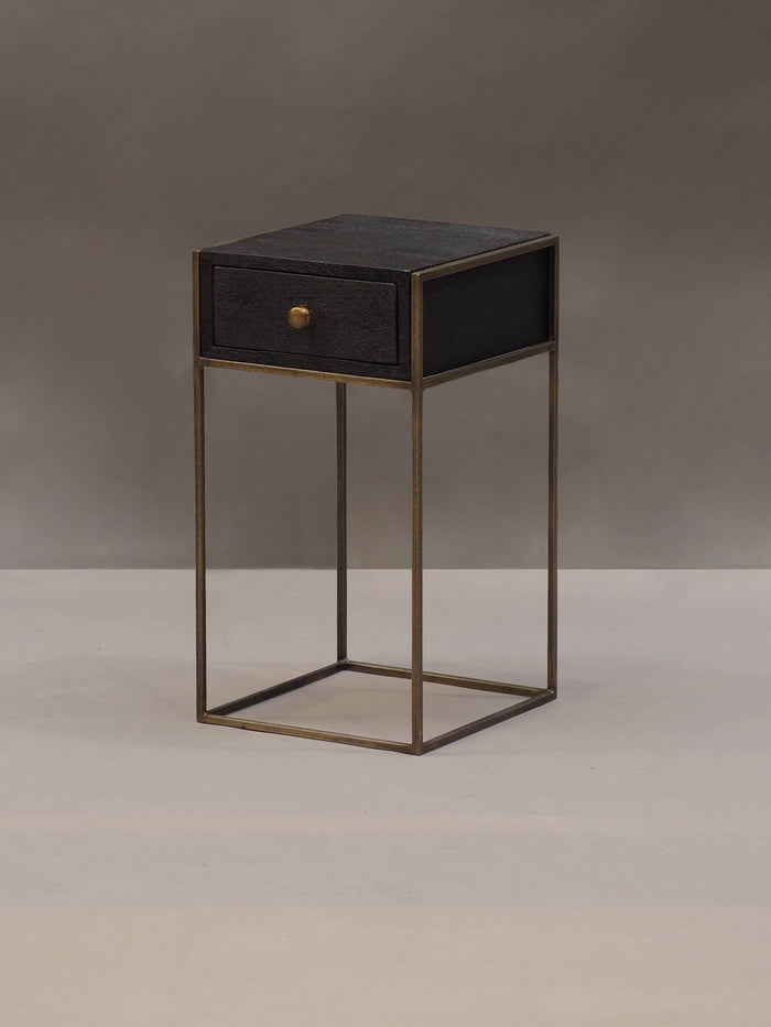 Black bedside table 1 drawer mango wood